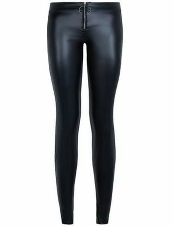 Cameo Rose Black Leather-Look Ribbed Panel Leggings New Look