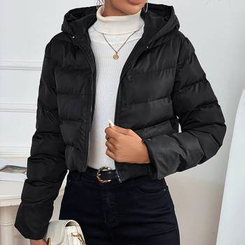 Zip Up Hooded Crop Puffer Coat