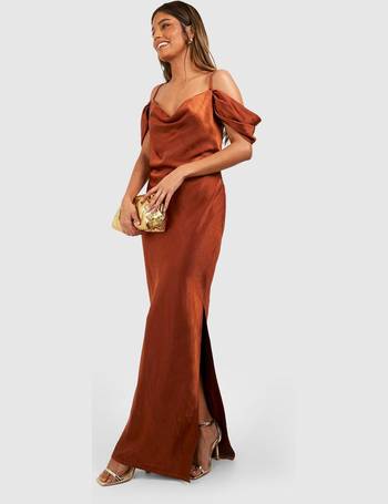 Mix And Match Satin Cold Shoulder Maxi Dress