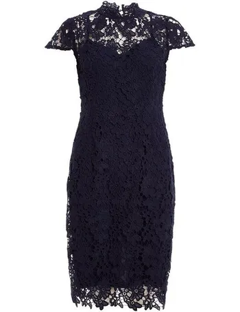 navy crochet cap sleeve midi dress