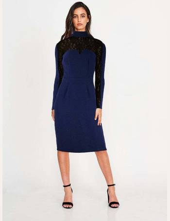 Paper Dolls Midi Lace Dress Contrast Lace Trim Navy Size UK 12 DH8