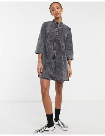 Only oversized denim mini shirt dress in mid blue