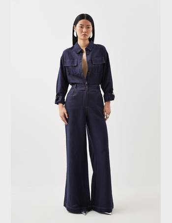 Linen Tailored Pleated Wide Leg Trousers