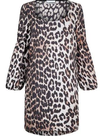 3D Leopard Jacquard Mini Dress Big Leopard Almond Milk