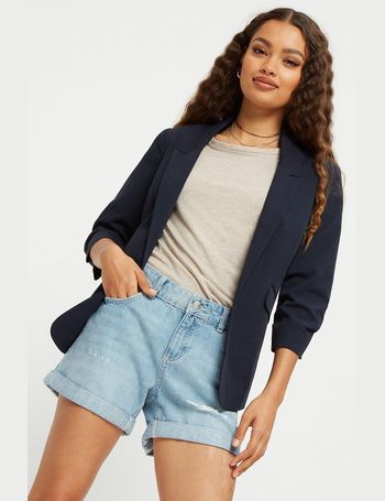 Petite Navy Ruched Sleeve Blazer