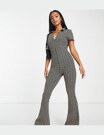 ASOS DESIGN Petite 60s collar jumpsuit with belt in geo print