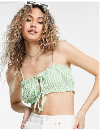 Topshop contrast lace trim cami top in green