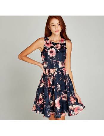 Apricot floral leaf on sale check skater dress