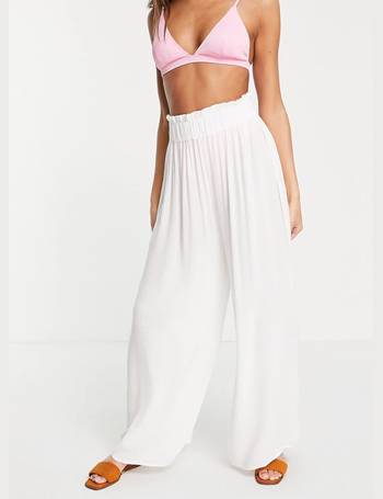 ASOS DESIGN wide leg beach trouser in white