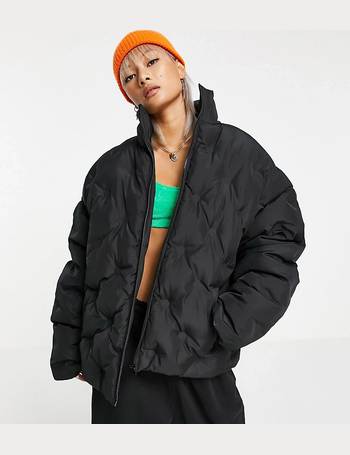 collusion unisex oversized cape puffer jacket in black