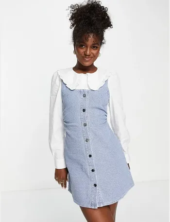 Urban Revivo denim dungaree midi dress in mid blue