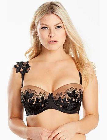 Figleaves Curve Adore lace padded longline multiway balcony bra in black  and gold