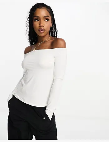 Off Shoulder Long Sleeve Top White