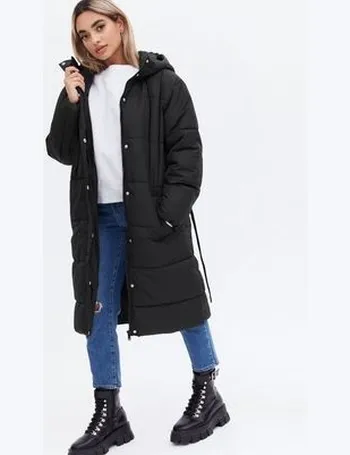 new look maxi hooded puffer coat in black