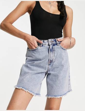 Miss Selfridge high waisted denim shorts in blue