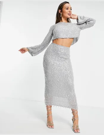 asos edition scatter sequin midi skirt