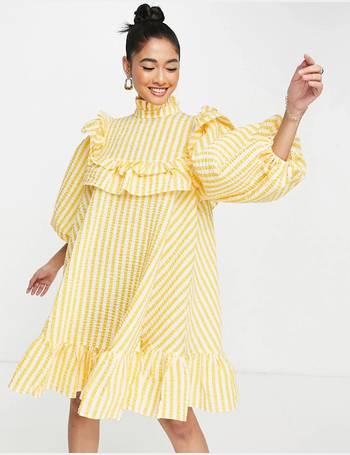 asos edition extreme sleeve linen midi dress in mustard