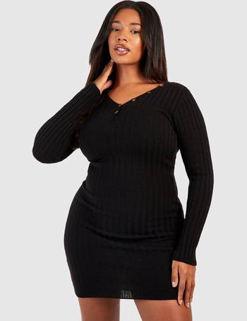 Soft Wide Rib Knit Collared Jumper Dress