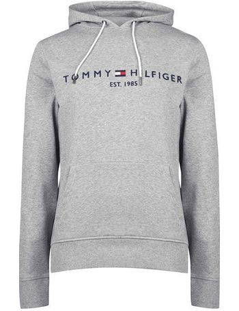 tommy hilfiger embroidered flag logo hoodie in grey marl