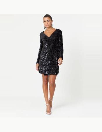 Black Sequin Vienna Wrap dress | Black