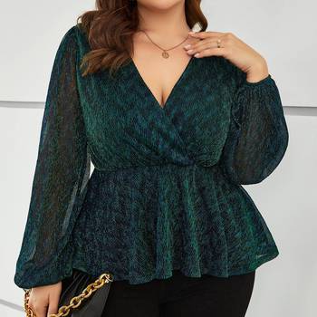 SHEIN CURVE+ Plus Leopard Print V Neck Blouse