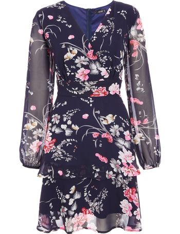 quiz navy and pink floral tea dress