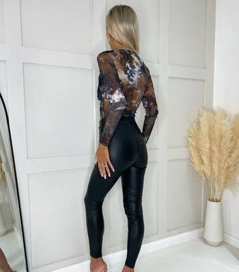 Brown Printed Wrap Top Long Sleeve Bodysuit – AX Paris