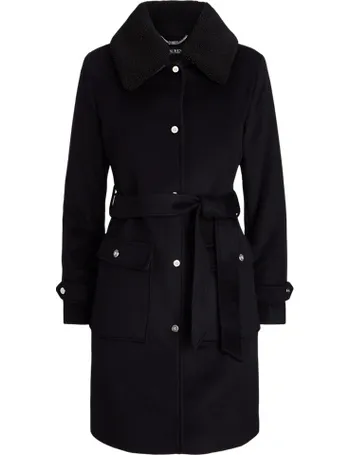 ralph lauren faux fur trim wool blend coat