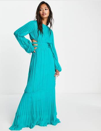 ASOS DESIGN ruched bodice drape maxi dress with wrap waist in blue