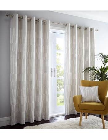 Detroit Geometric Fully Lined Curtains Eyelet Ring Top 90"x90" 229cm Linen New 