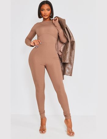 Shape Black Rib Underbust Long Sleeve Jumpsuit