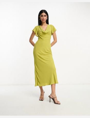 ASOS DESIGN puff sleeve satin sequin maxi dress in olive