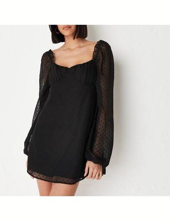 Missguided dobby milkmaid hotsell mini dress in black