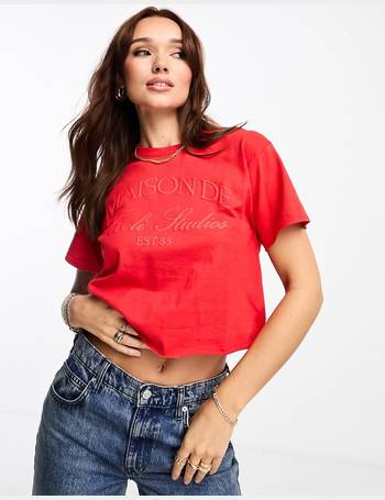 Commando faux leather squareneck crop top in red