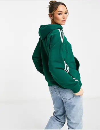 adidas Originals adicolor 3 stripe cropped hoodie in lime