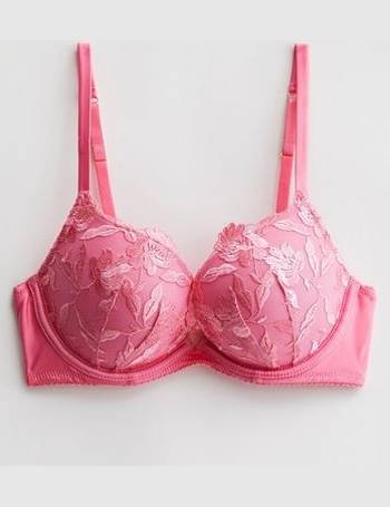 Pink Metallic Floral Embroidered Mesh Push Up Bra