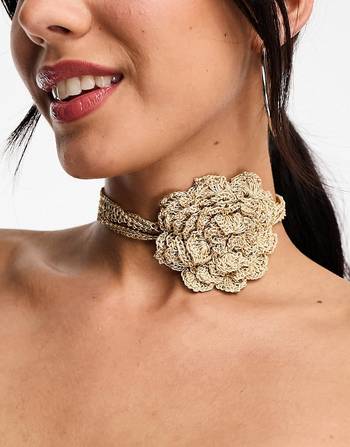 ASOS DESIGN choker necklace with corsage flower and tie detail in black