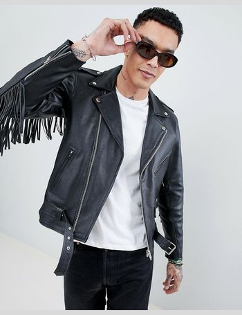 Reclaimed Vintage leather biker jacket in black with metal trims