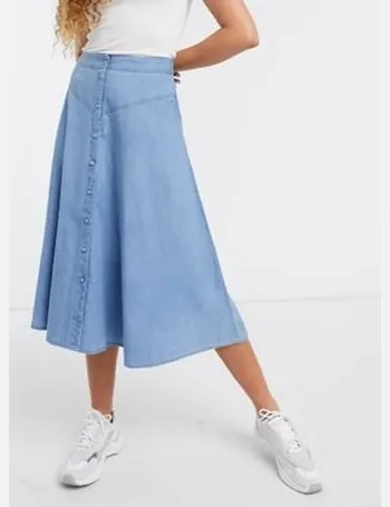 Asos design seamed chambray midi skirt 2025 with gold buttons