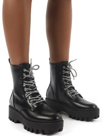 trooper black pu lace up chunky sole ankle boots