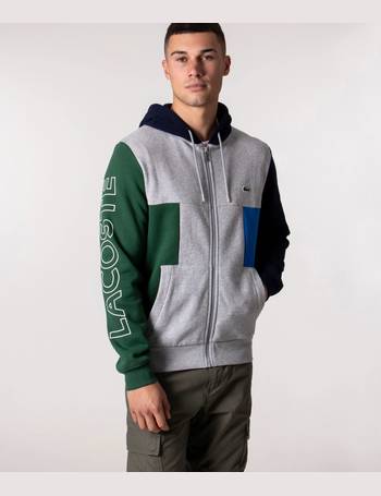 lacoste colour block zip through hoodie