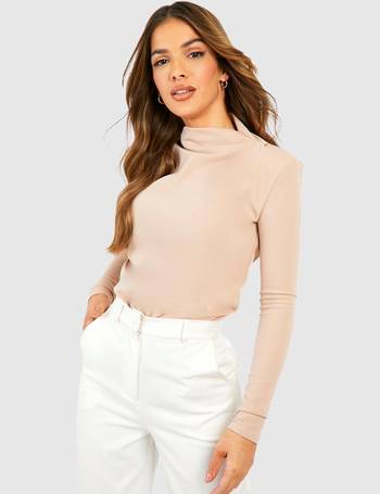 Jersey Crepe High Neck Flared Sleeve Blouse