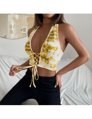 Lace Up Front Crop Halter Top