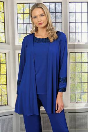 Julianna Chiffon Embellished Top And Trouser Set In Royal Blue