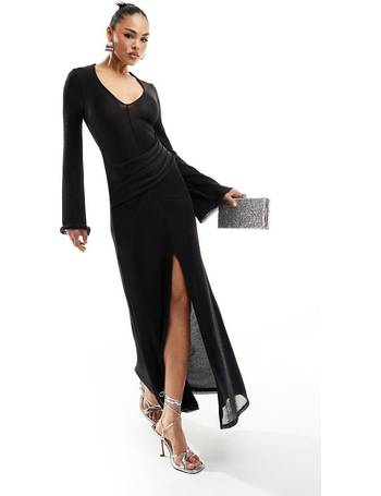 ASOS DESIGN festival sheer lace maxi dress with angel sleeves in black