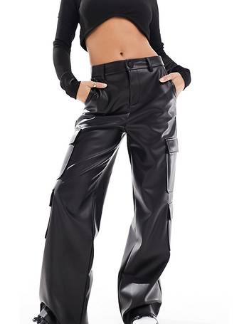 Topshop Petite faux leather super wide tailored pants in ecru