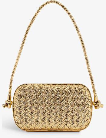 Bottega Veneta Knot Pleated Leather Clutch Bag Bone-M Brass