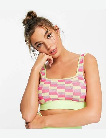 South Beach seam detail light support sports bra with contrast stitch in  pink
