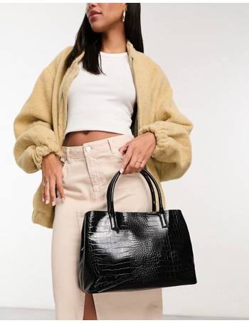 ASOS DESIGN workwear tote bag with rose gold hardware in black croc