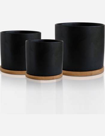 Olly & Rose Geometric Black Plant Pot Ceramic Garden Planters Set 2 Indoor  Outdoor Flower Pots 